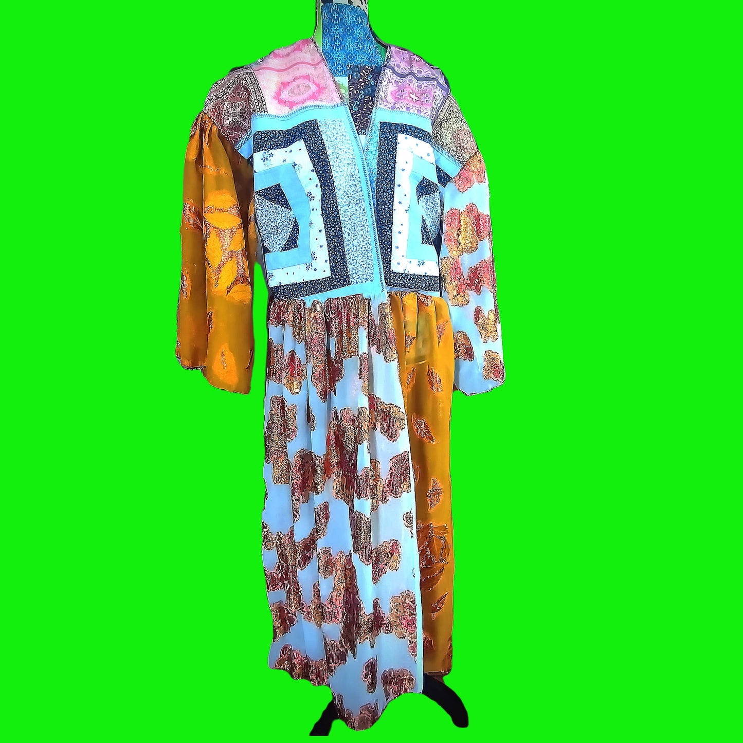 Long open patchwork kimono
