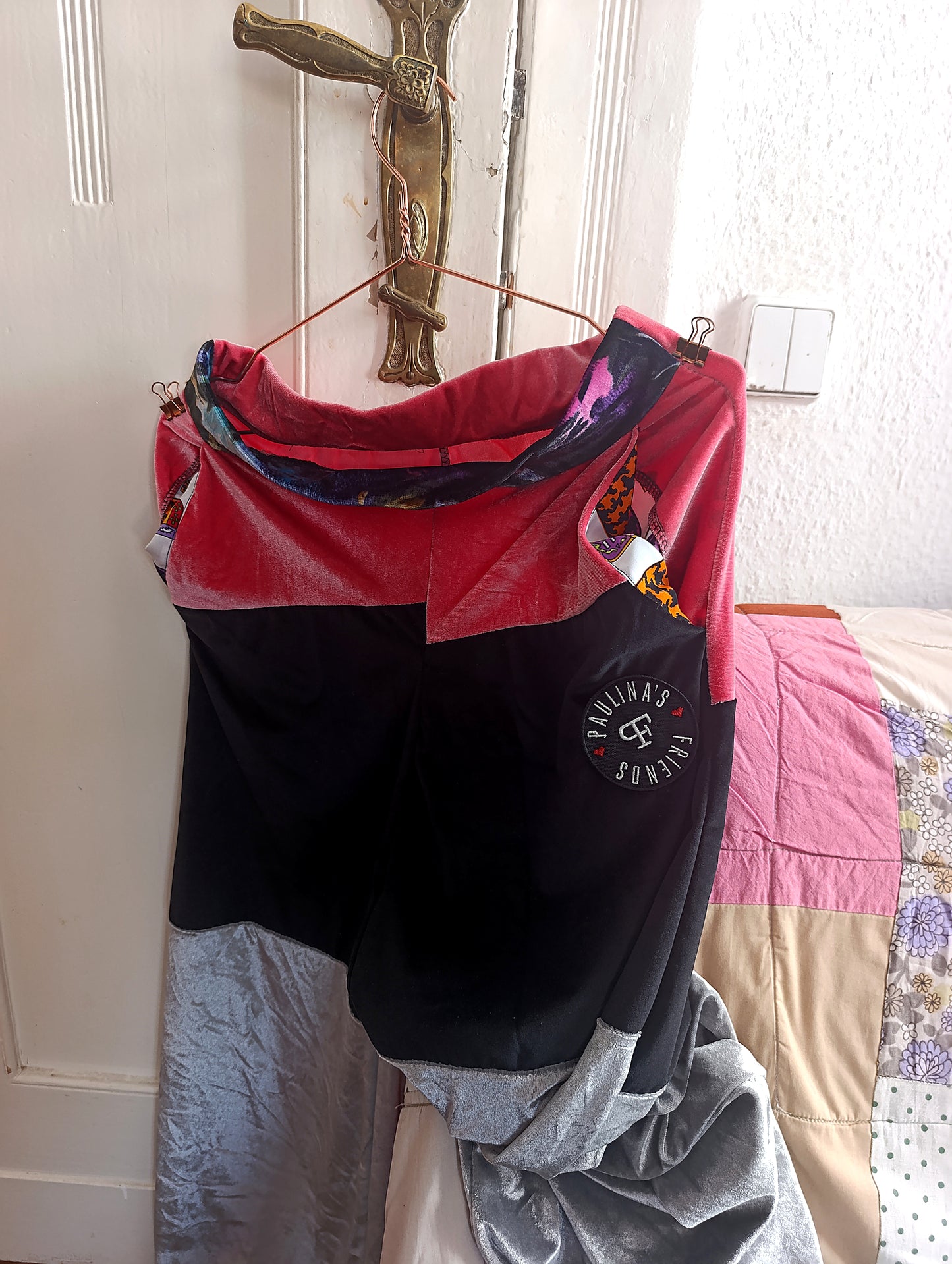 Pink black grey trousers