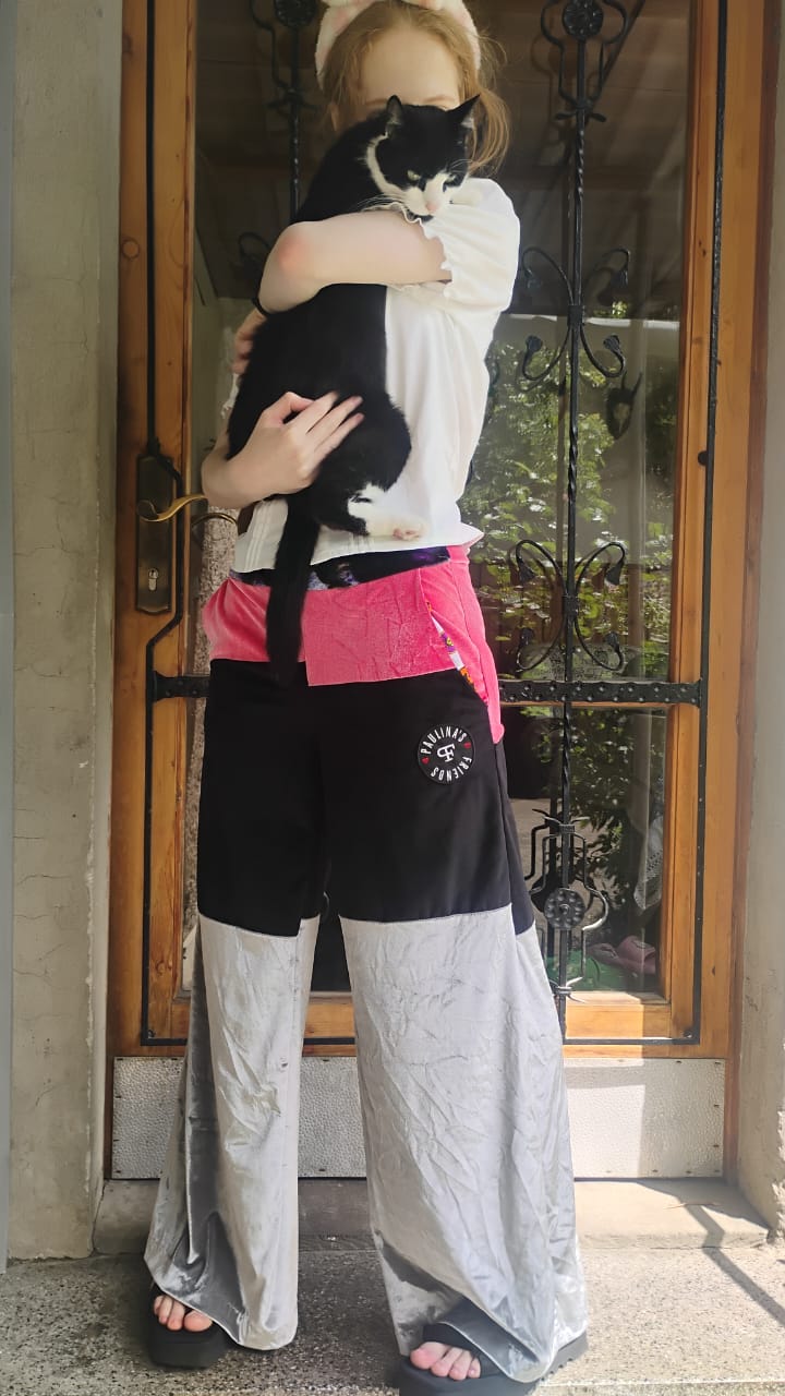 Pink black grey trousers