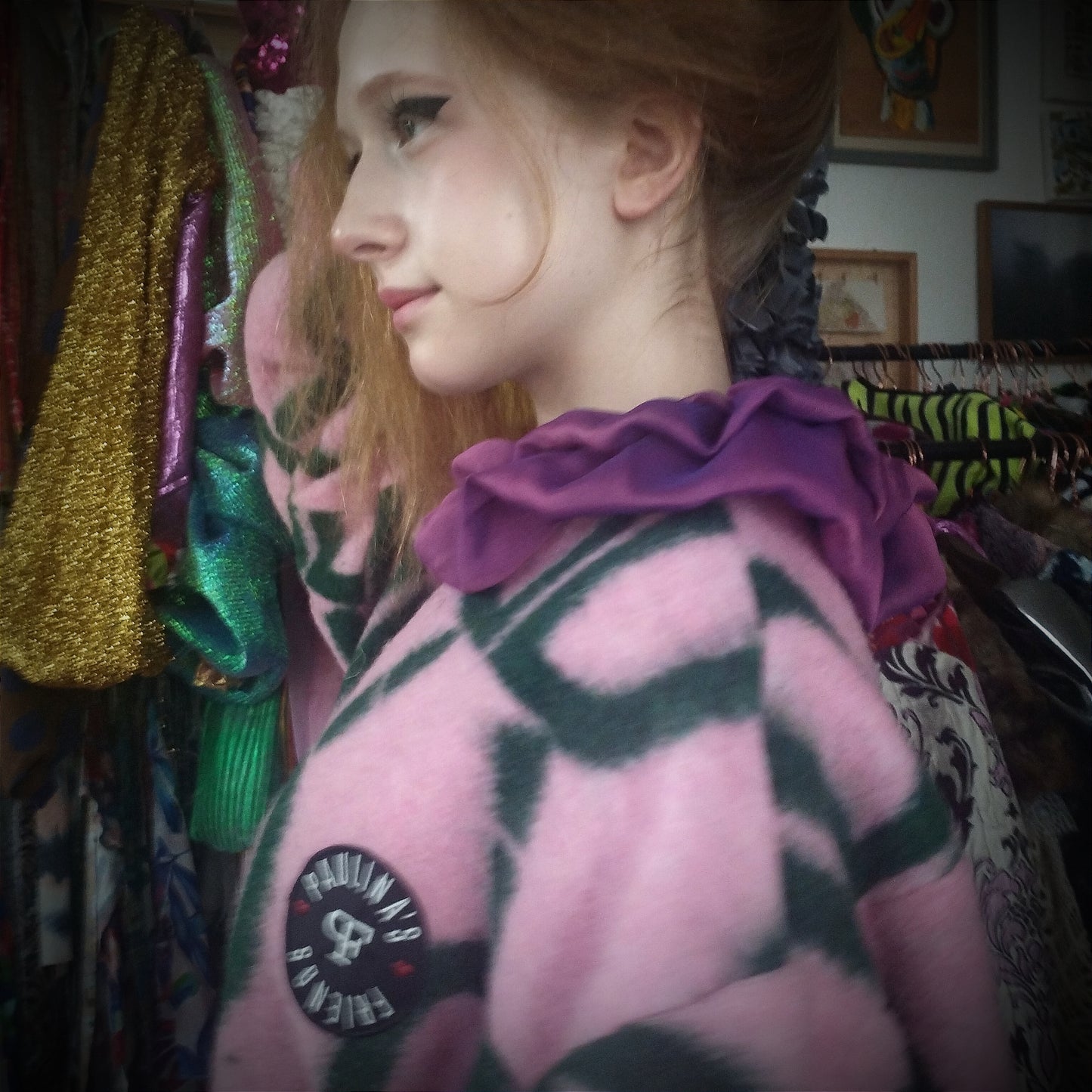 Plush pink harlequin bomber