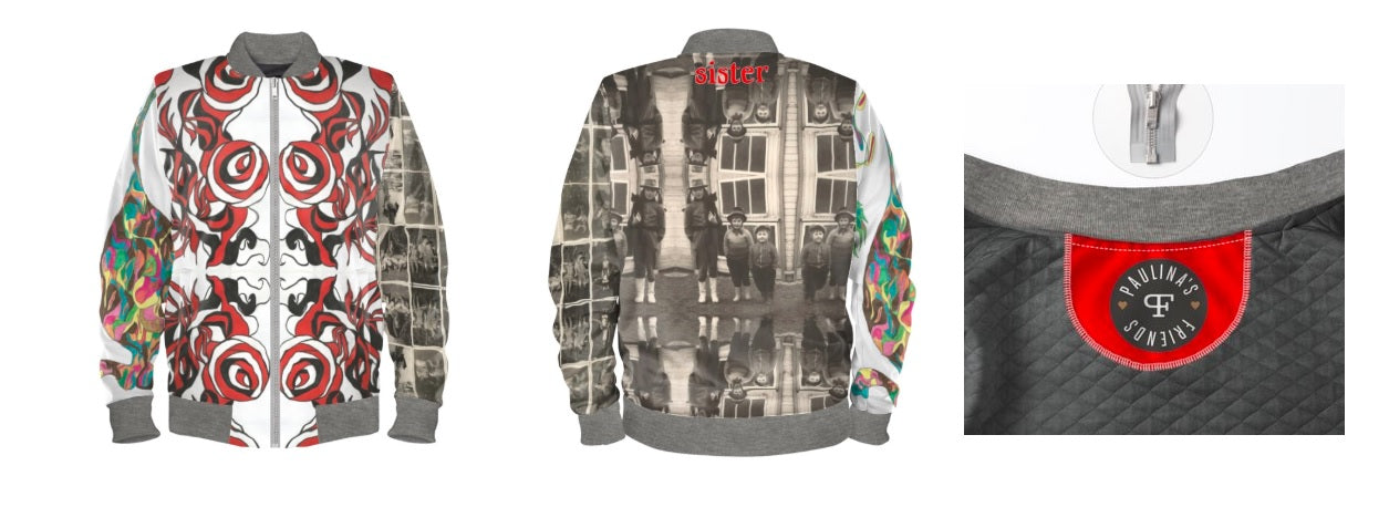 #iwearitmyself Vibrant and stylish bomber jacket showcasing a colorful personalized design, featuring bold patterns and customized elements. The jacket has a sleek modern fit, ribbed cuffs, and a unique graphic for a distinctive look. Ideal for those seeking a statement outerwear piece with a creative, tailored touch.