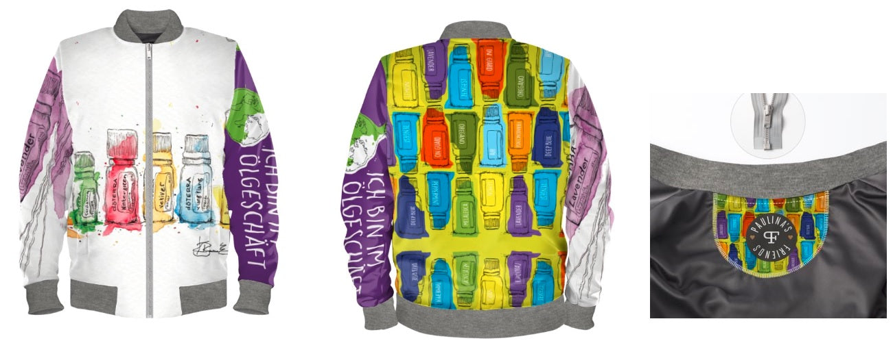 #iwearitmyself Vibrant and stylish bomber jacket showcasing a colorful personalized design, featuring bold patterns and customized elements. The jacket has a sleek modern fit, ribbed cuffs, and a unique graphic for a distinctive look. Ideal for those seeking a statement outerwear piece with a creative, tailored touch.