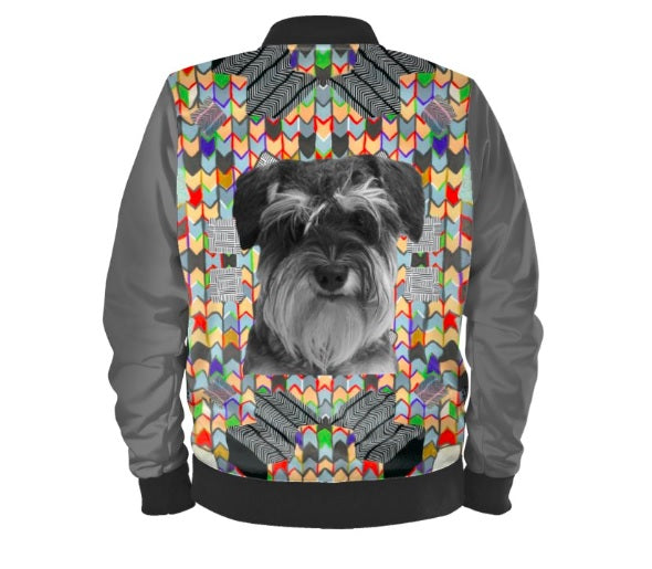 #iwearitmyself Vibrant and stylish bomber jacket showcasing a colorful personalized design, featuring bold patterns and customized elements. The jacket has a sleek modern fit, ribbed cuffs, and a unique graphic for a distinctive look. Ideal for those seeking a statement outerwear piece with a creative, tailored touch.