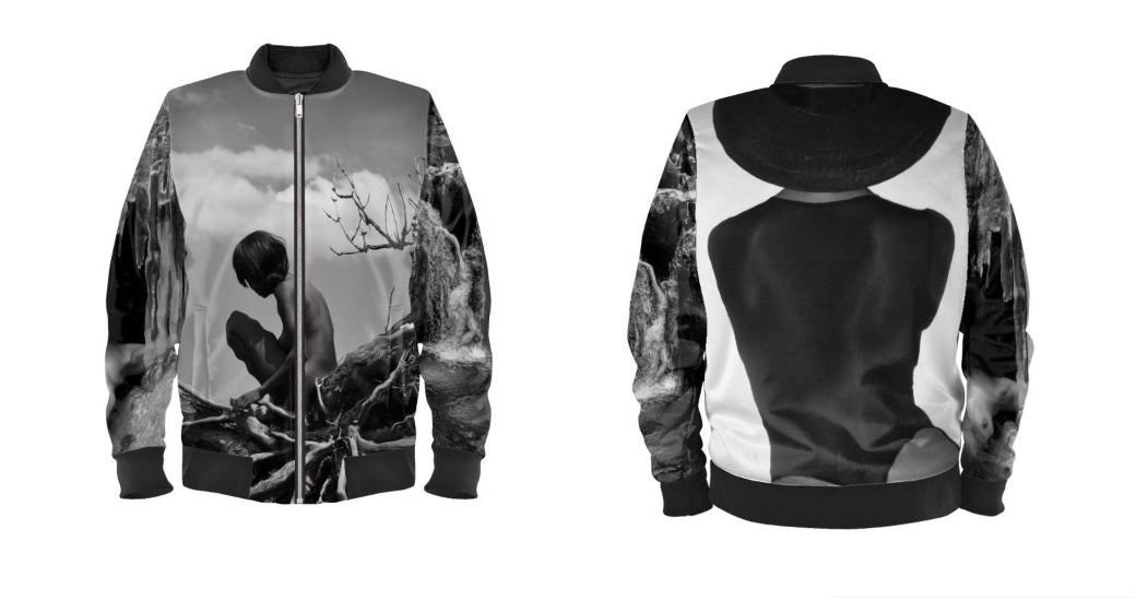 #iwearitmyself Vibrant and stylish bomber jacket showcasing a colorful personalized design, featuring bold patterns and customized elements. The jacket has a sleek modern fit, ribbed cuffs, and a unique graphic for a distinctive look. Ideal for those seeking a statement outerwear piece with a creative, tailored touch.
