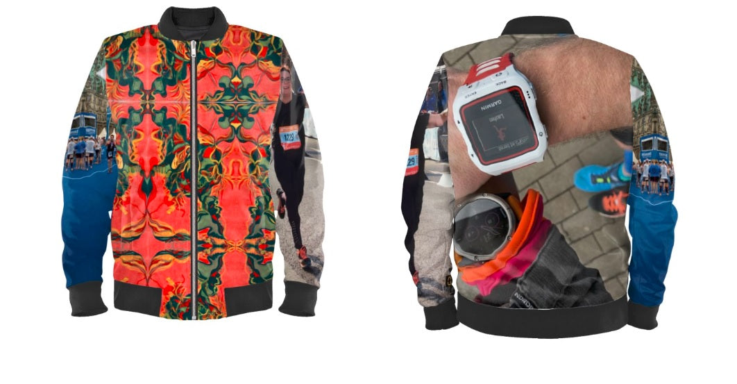 #iwearitmyself Vibrant and stylish bomber jacket showcasing a colorful personalized design, featuring bold patterns and customized elements. The jacket has a sleek modern fit, ribbed cuffs, and a unique graphic for a distinctive look. Ideal for those seeking a statement outerwear piece with a creative, tailored touch.
