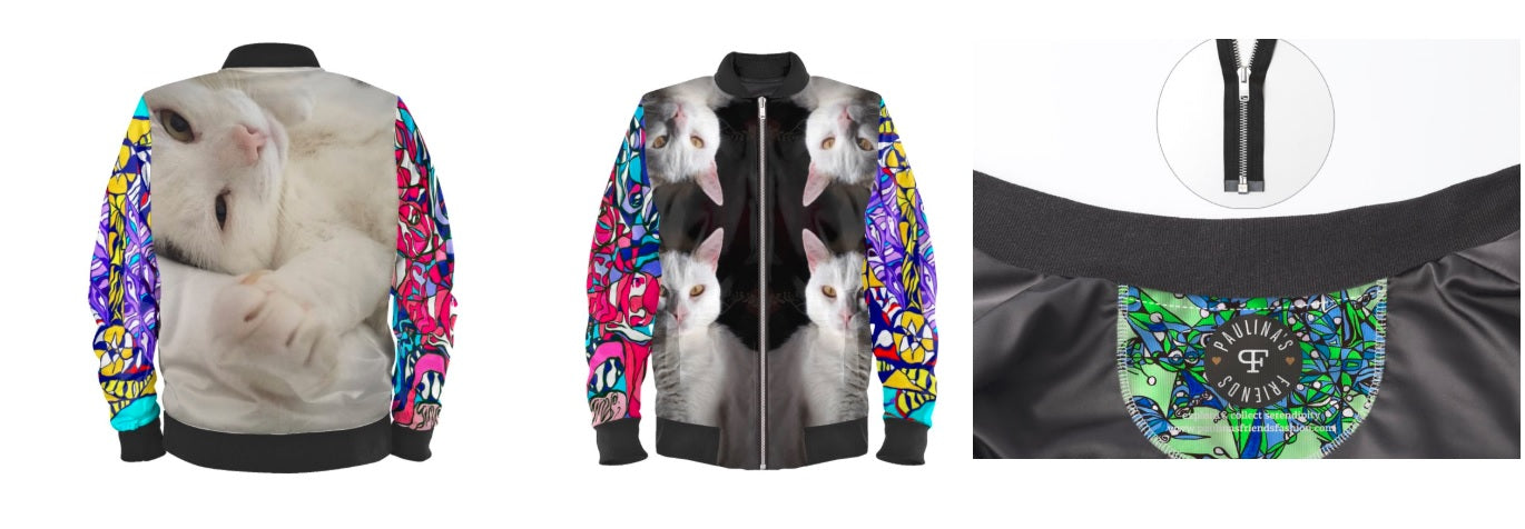 #iwearitmyself Vibrant and stylish bomber jacket showcasing a colorful personalized design, featuring bold patterns and customized elements. The jacket has a sleek modern fit, ribbed cuffs, and a unique graphic for a distinctive look. Ideal for those seeking a statement outerwear piece with a creative, tailored touch.