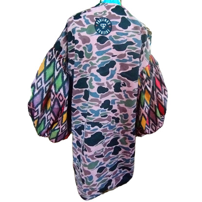 Camouflage Ikat long coat