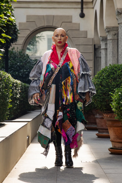 Grey sleeves ruffled bomber