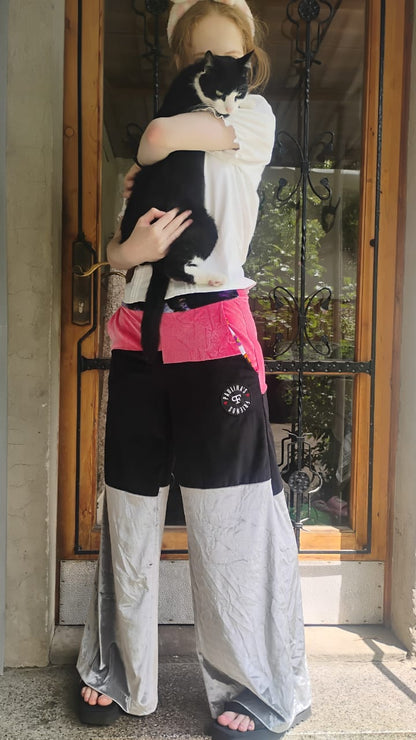 Pink black grey trousers