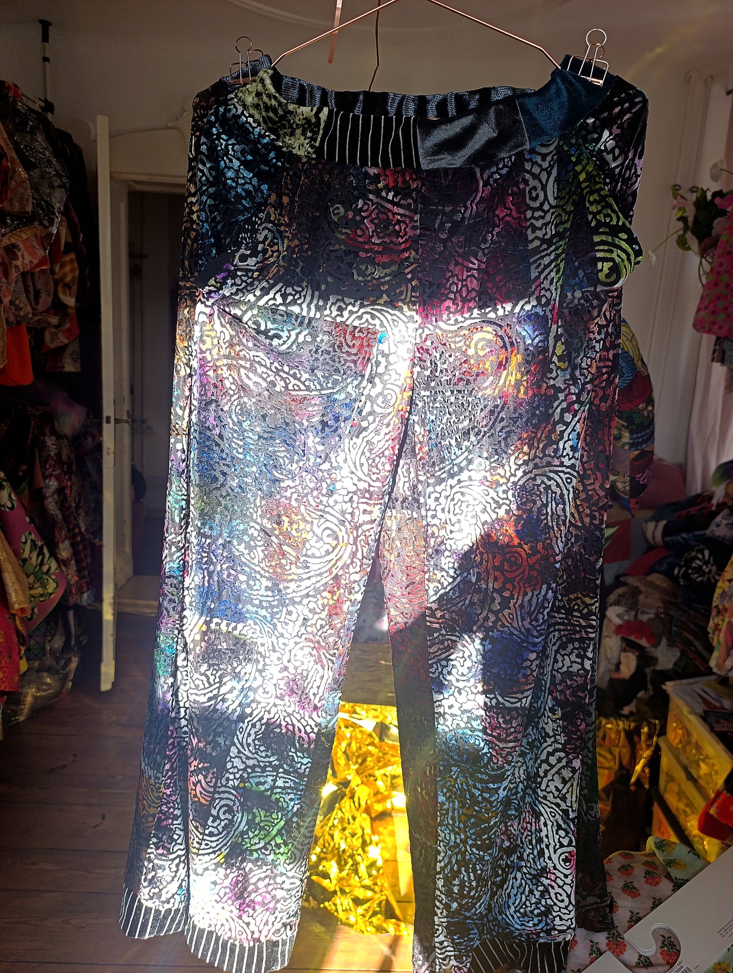 Transparent lace velvet trousers