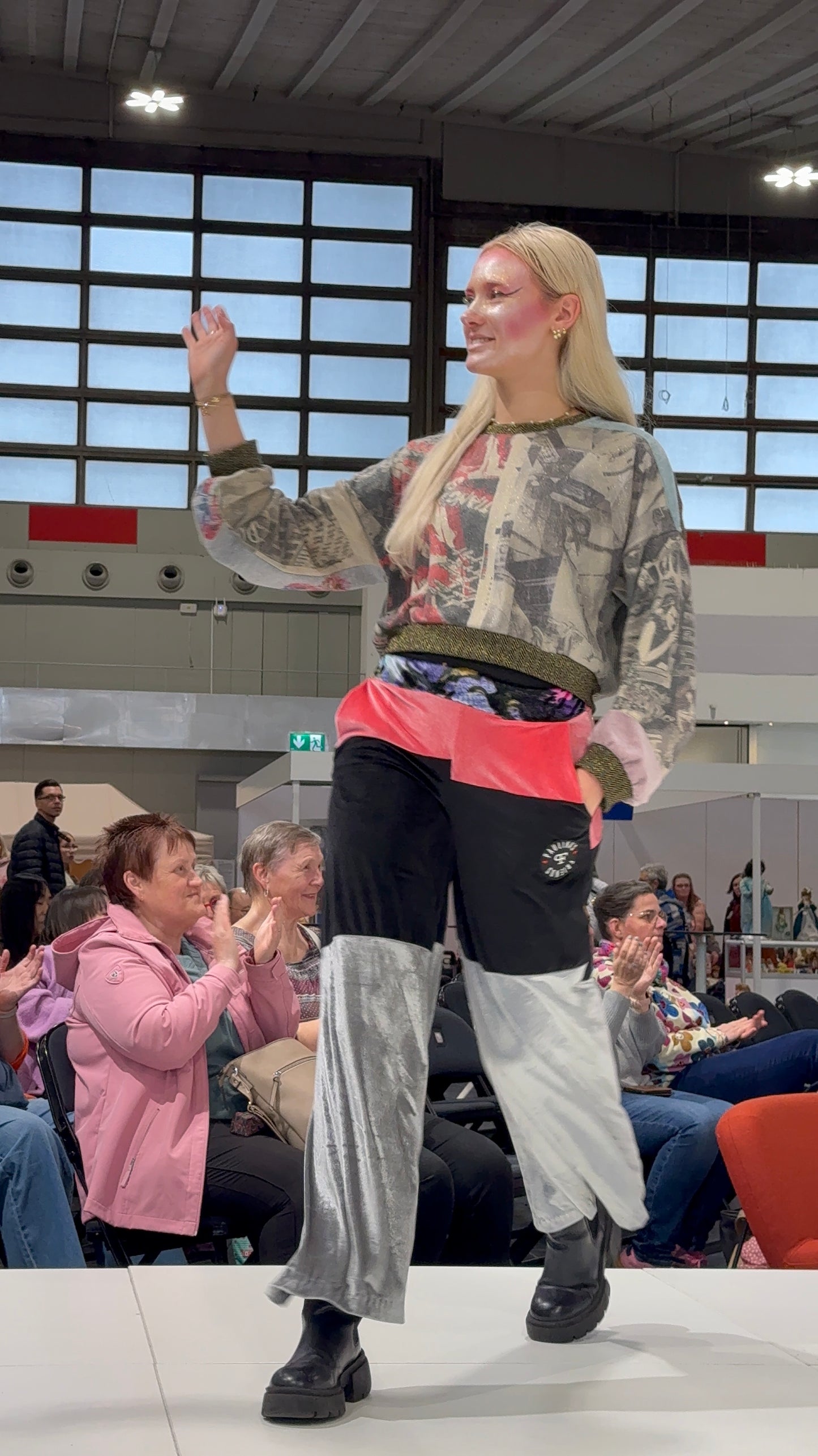 Pink black grey trousers
