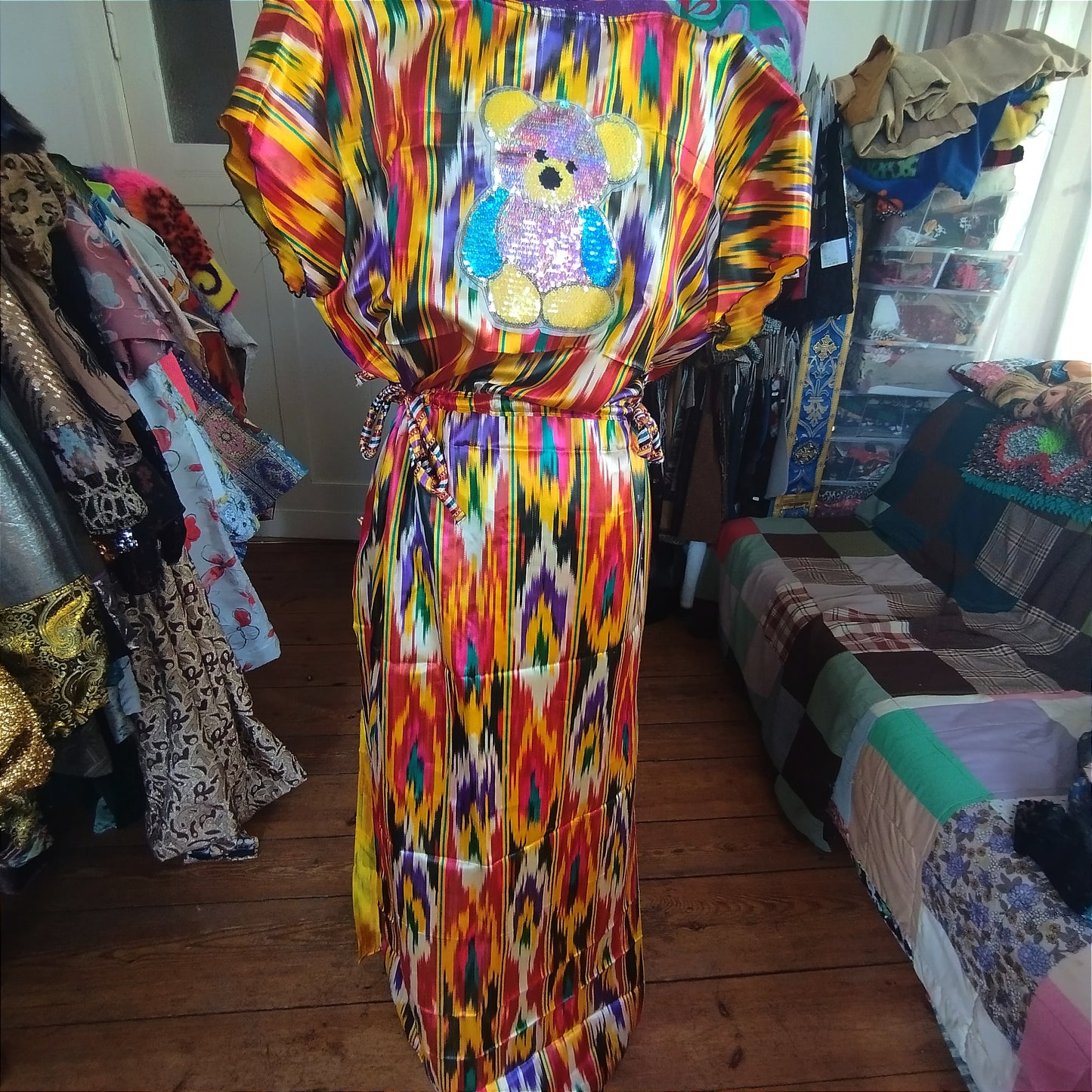 Uzbek ikat silk long dress