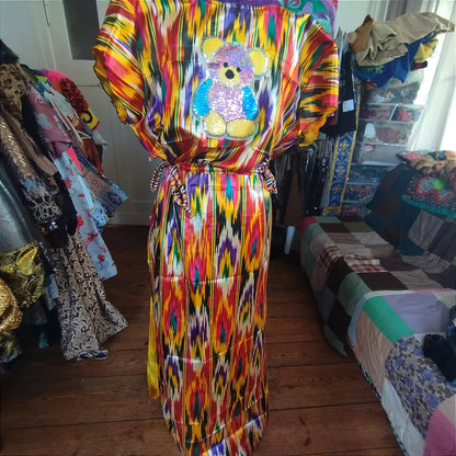 Uzbek ikat silk long dress