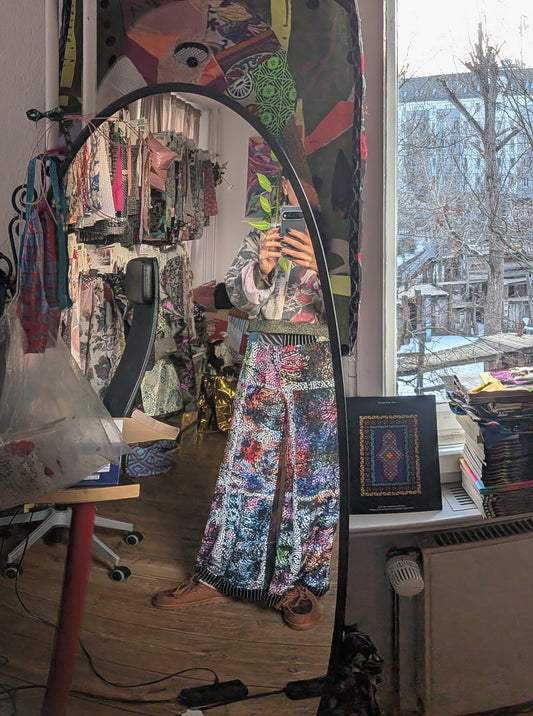 Transparent lace velvet trousers