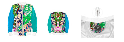 #iwearitmyself Vibrant and stylish bomber jacket showcasing a colorful personalized design, featuring bold patterns and customized elements. The jacket has a sleek modern fit, ribbed cuffs, and a unique graphic for a distinctive look. Ideal for those seeking a statement outerwear piece with a creative, tailored touch.