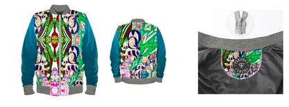 #iwearitmyself Vibrant and stylish bomber jacket showcasing a colorful personalized design, featuring bold patterns and customized elements. The jacket has a sleek modern fit, ribbed cuffs, and a unique graphic for a distinctive look. Ideal for those seeking a statement outerwear piece with a creative, tailored touch.