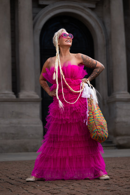 Pink ruffles sleeveless dress