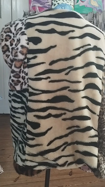 Fluffy short animal print vest